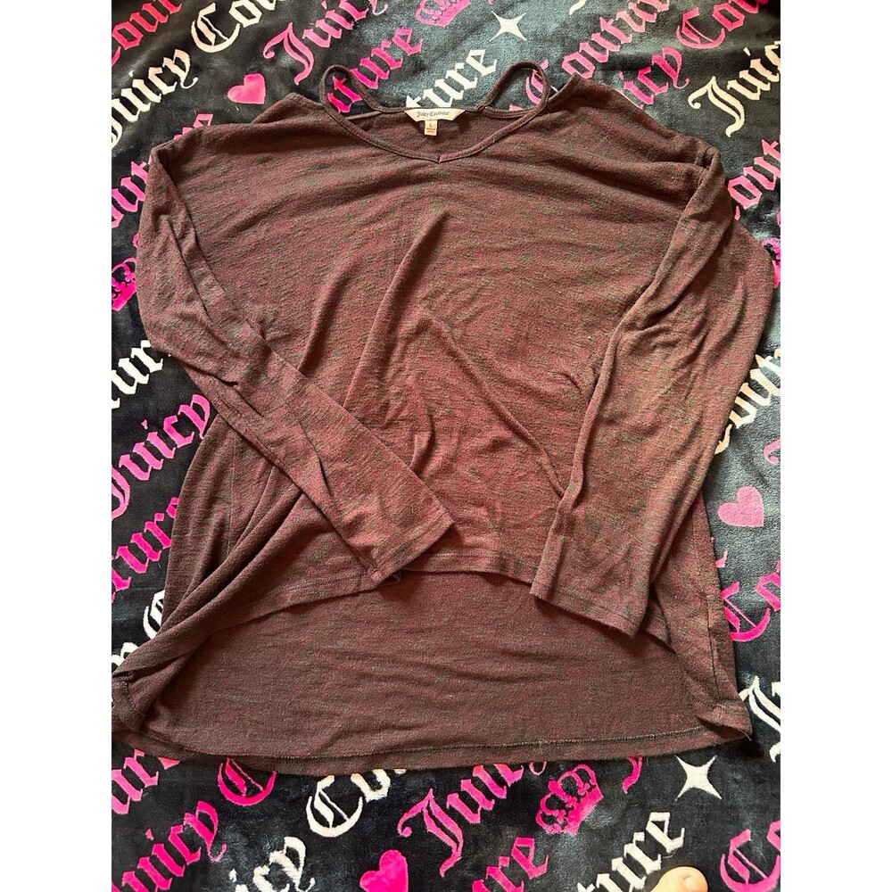 Juicy Couture Women's Brown V-Neck Long Sleeve Knit Top Straps L